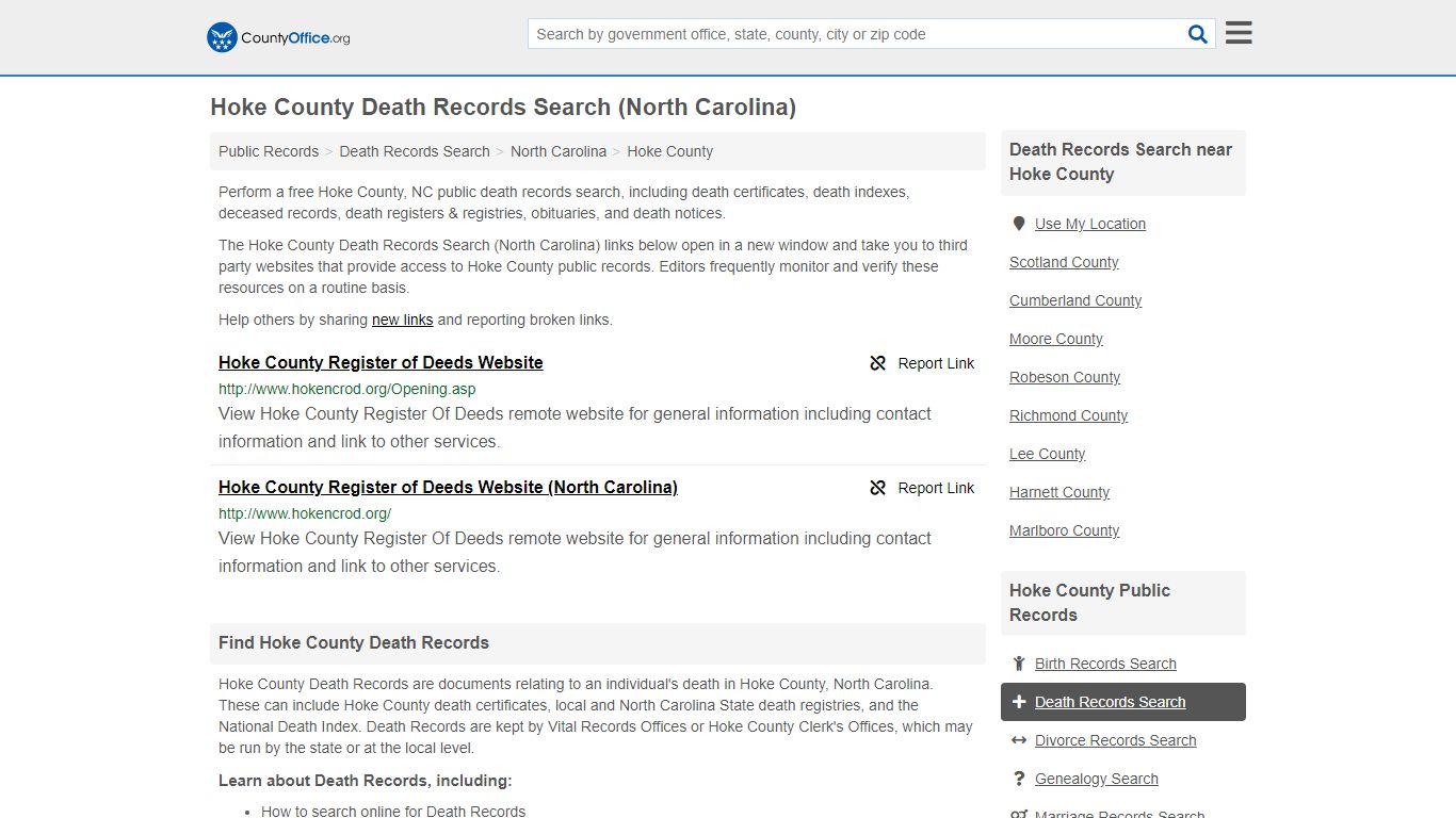 Death Records Search - Hoke County, NC (Death Certificates ...