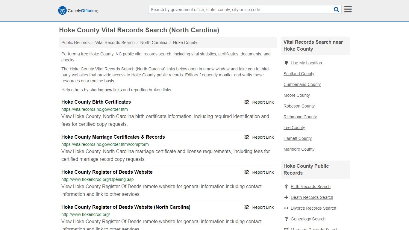 Vital Records Search - Hoke County, NC (Birth, Death ...