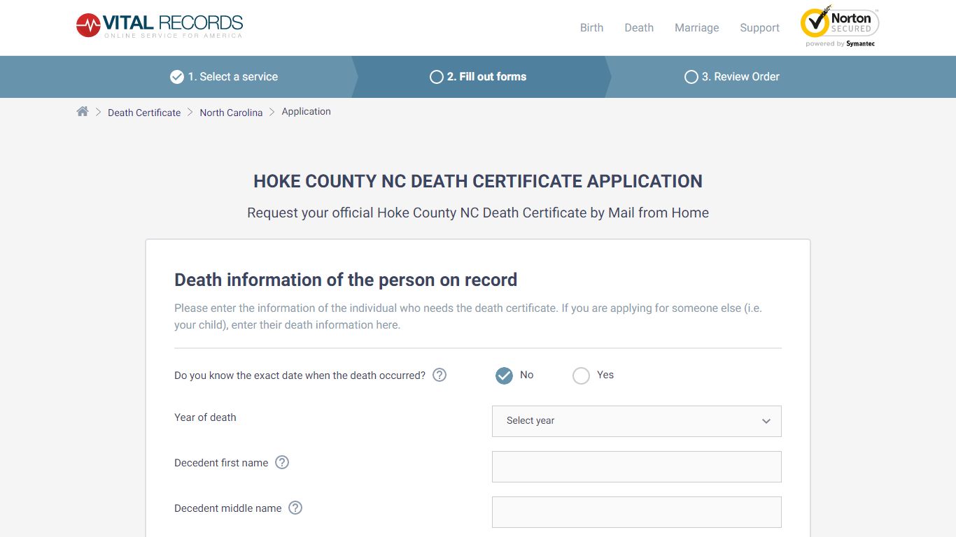 Hoke County NC Death Certificate Application