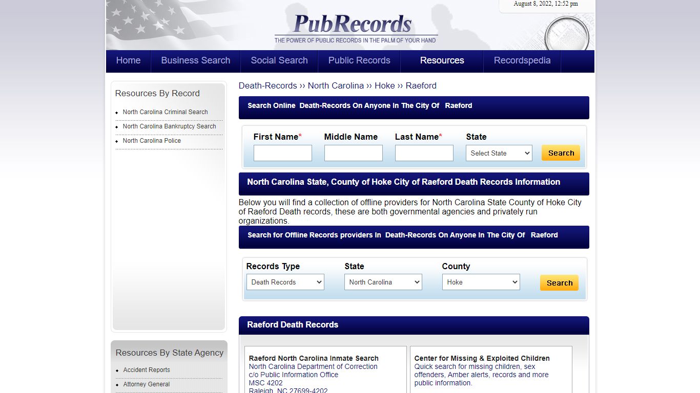 Raeford, Hoke County, North Carolina Death Records