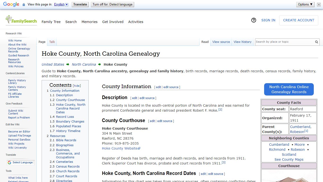 Hoke County, North Carolina Genealogy • FamilySearch